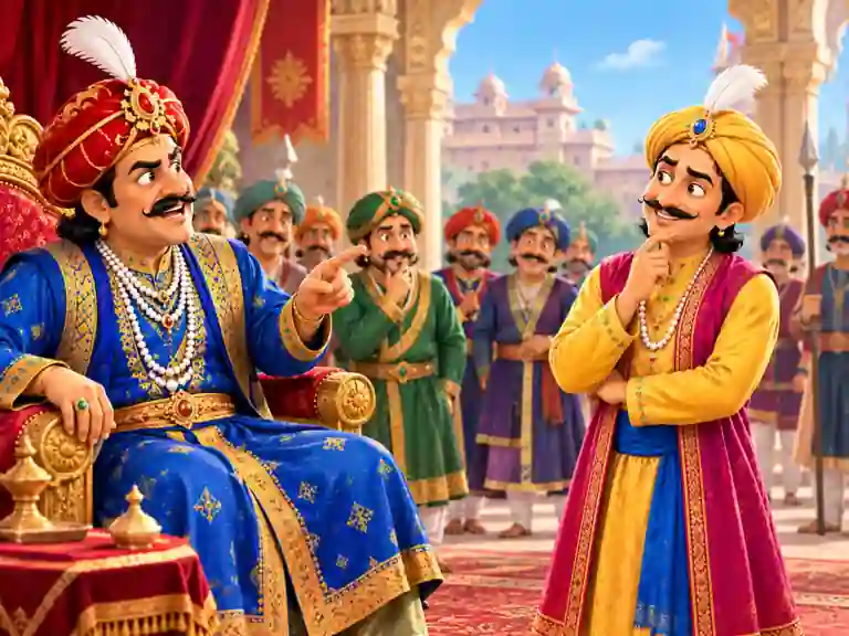 चुनौती जीतने के बाद मुस्कुराते हुए बीरबल | बीरबल ने चुनौती कैसे जीती
