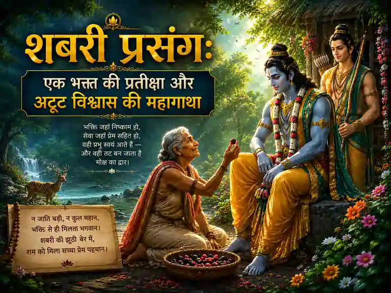Shabri offering berries to Lord Rama illustration for Ramayan Story - शबरी के जूठे बेर